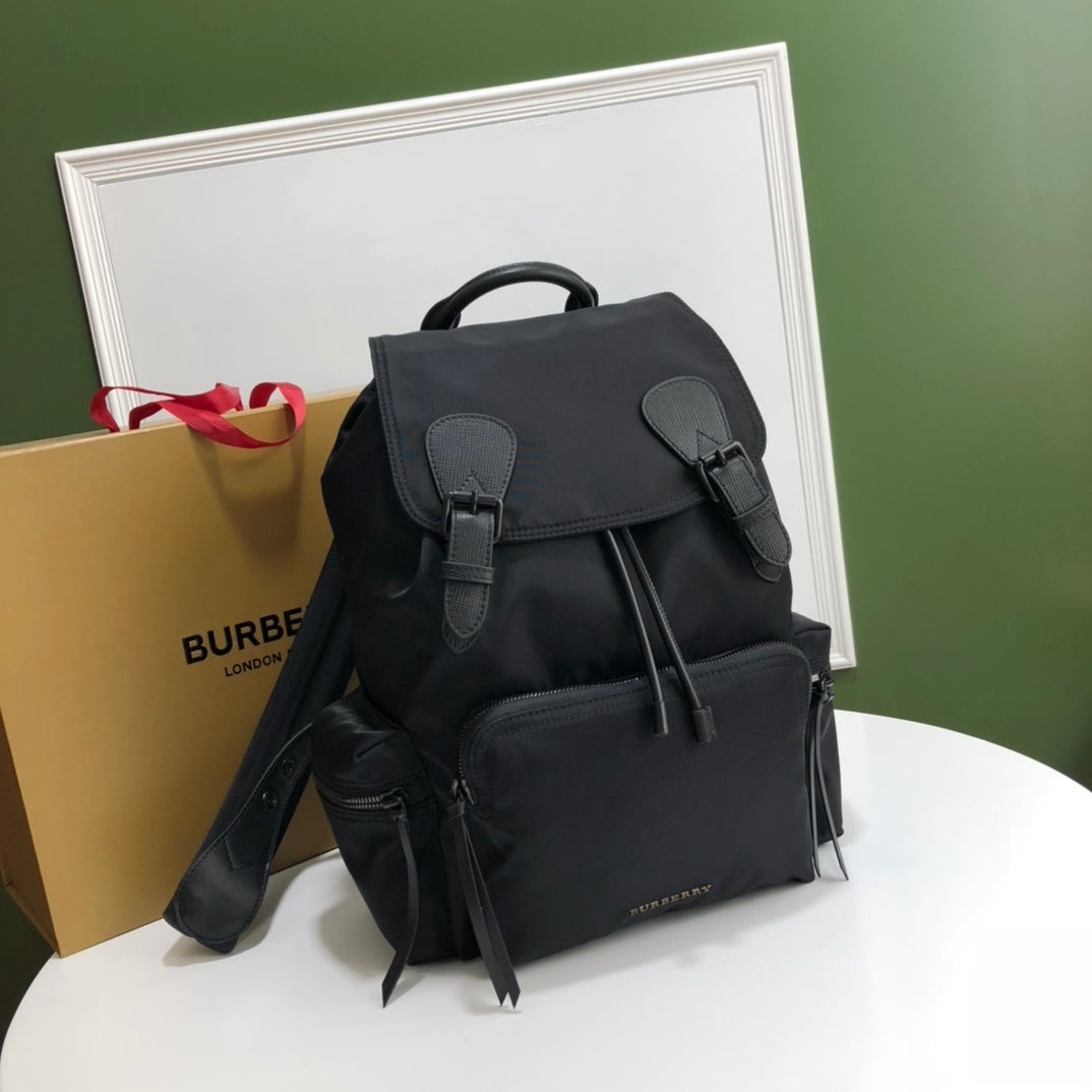 Burberry Black Technical Nylon Rucksack with Leather Trim