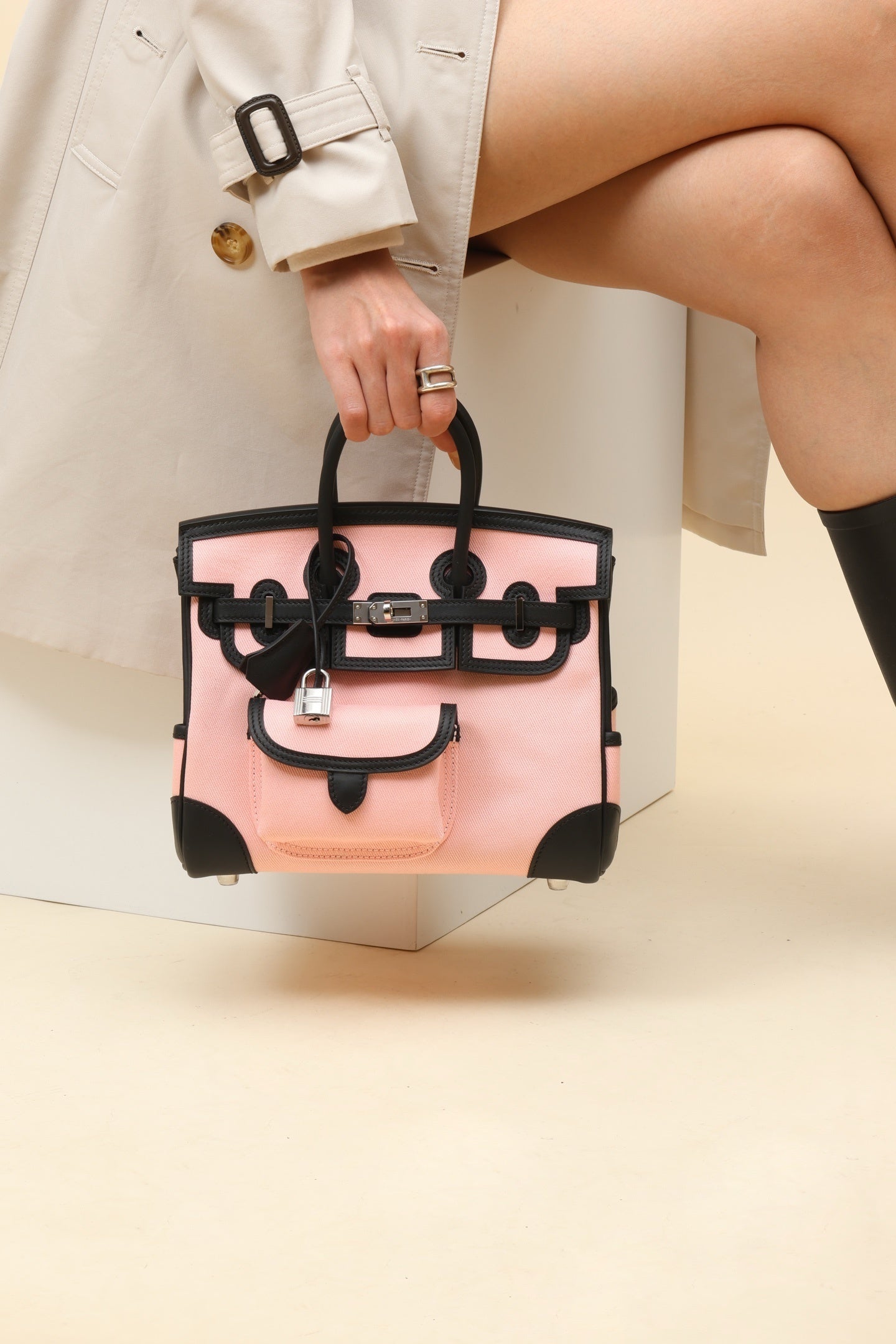 Hermès Birkin Cargo 25 Rose Sakura & Noir Toile Canvas