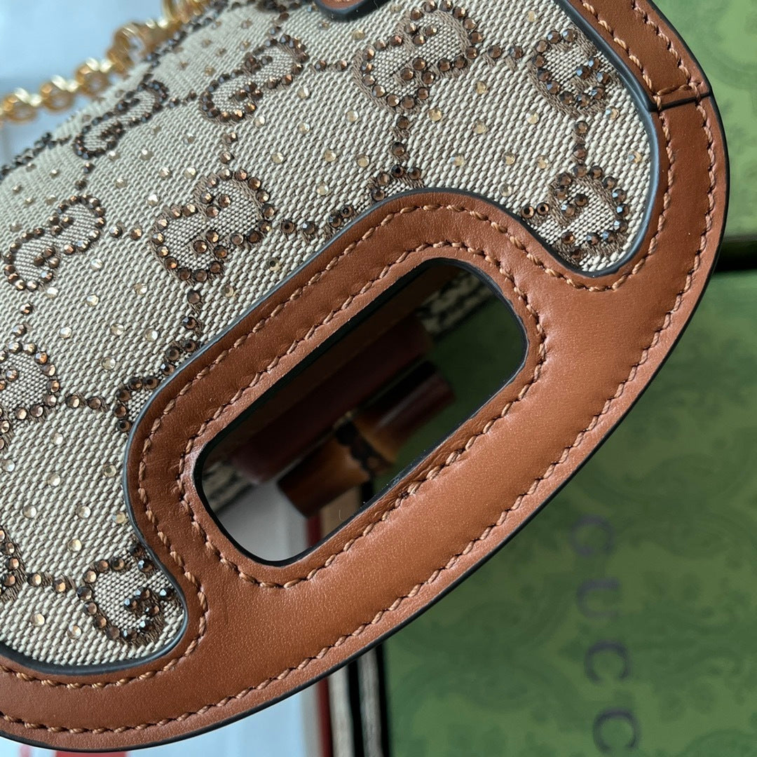 Gucci Bamboo 1947 Mini Top Handle Bag in GG Canvas with Brown Leather Trim
