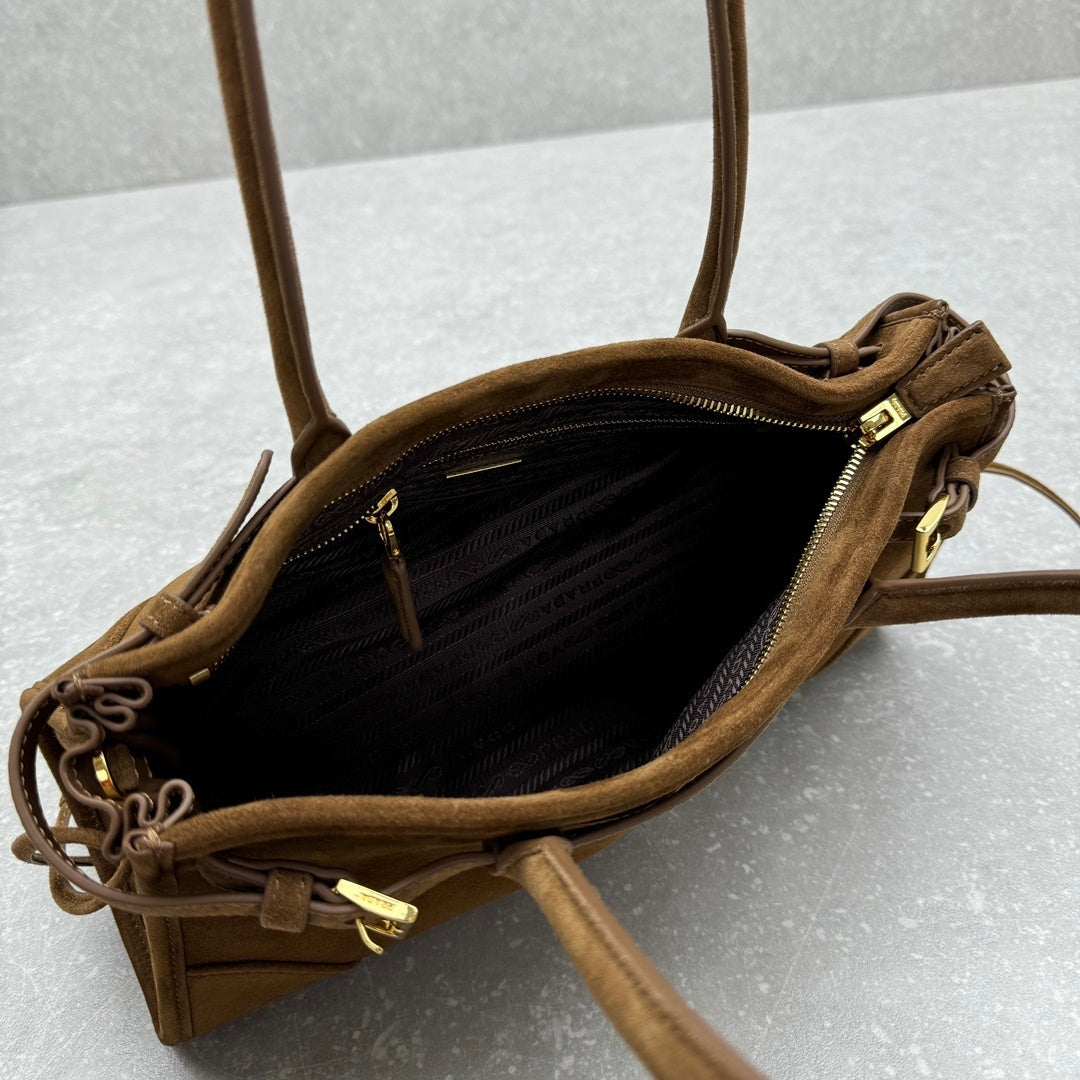 Prada Bonnie Medium Cacao Brown Suede Shoulder Bag