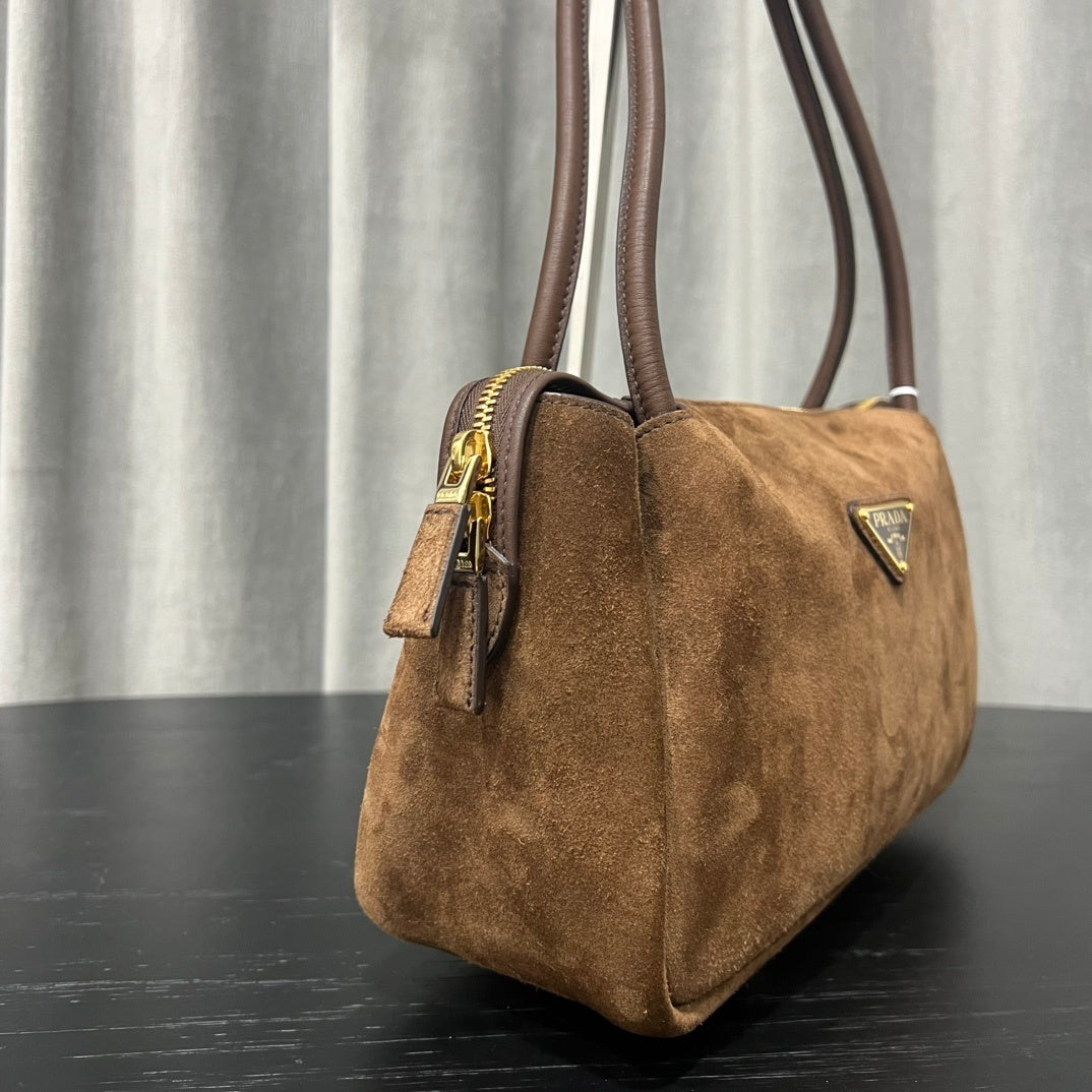 Prada Darling Medium Cocoa Brown Suede Shoulder Bag