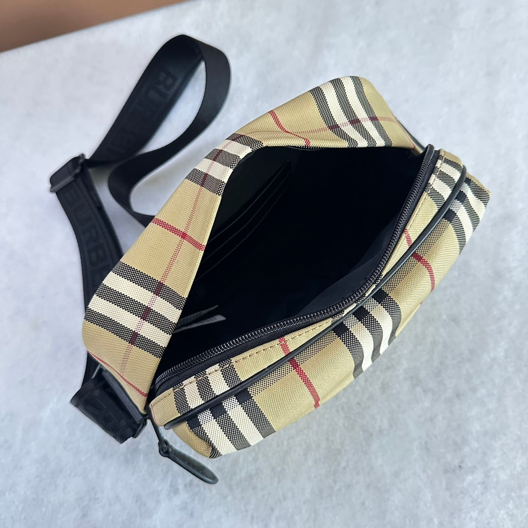 Burberry Archive Beige Check Paddy Crossbody Bag with Metallic Front Logo