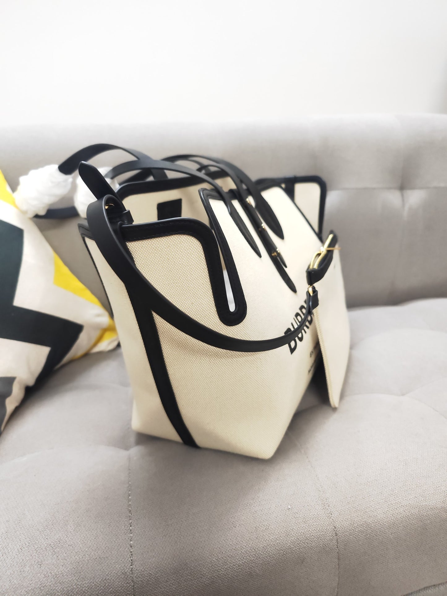 Burberry Medium Soft Canvas & Leather Belt Tote with Horseferry Logo