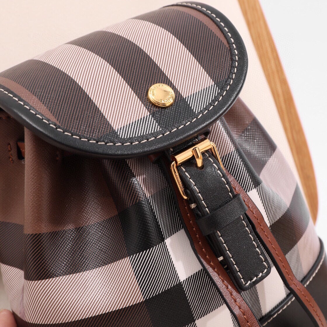 Burberry Check & Leather Micro Backpack | Dark Birch Brown Designer Bag