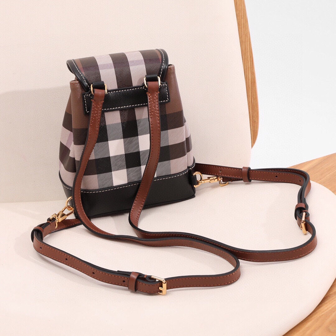 Burberry Check & Leather Micro Backpack | Dark Birch Brown Designer Bag