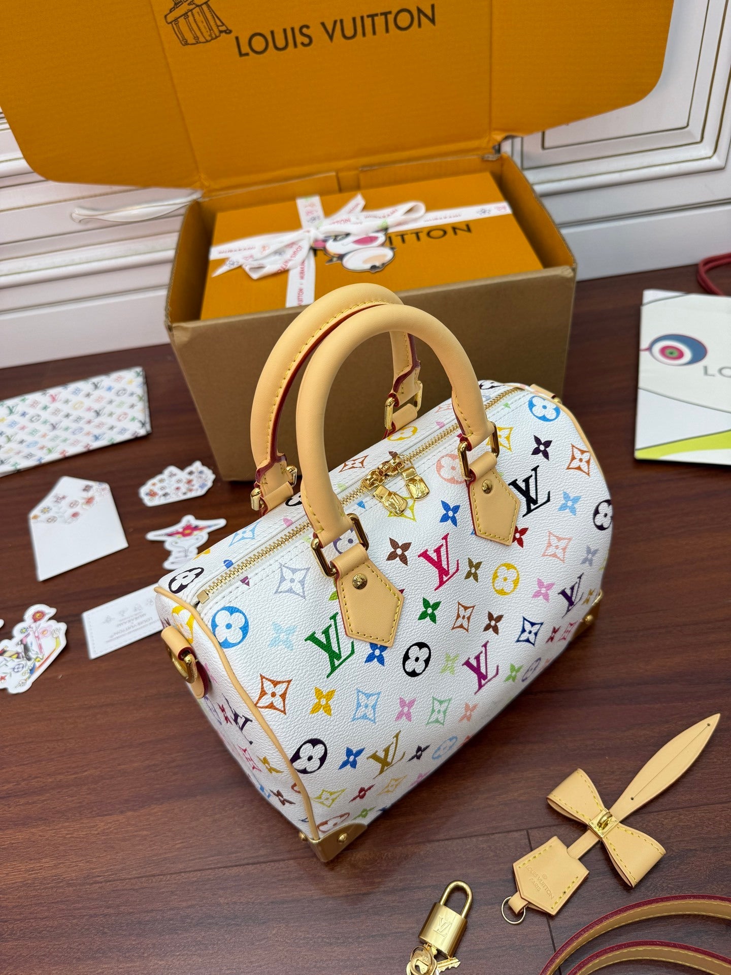 Louis Vuitton x Takashi Murakami Speedy Bandoulière 25 – White Multicolor Monogram Canvas
