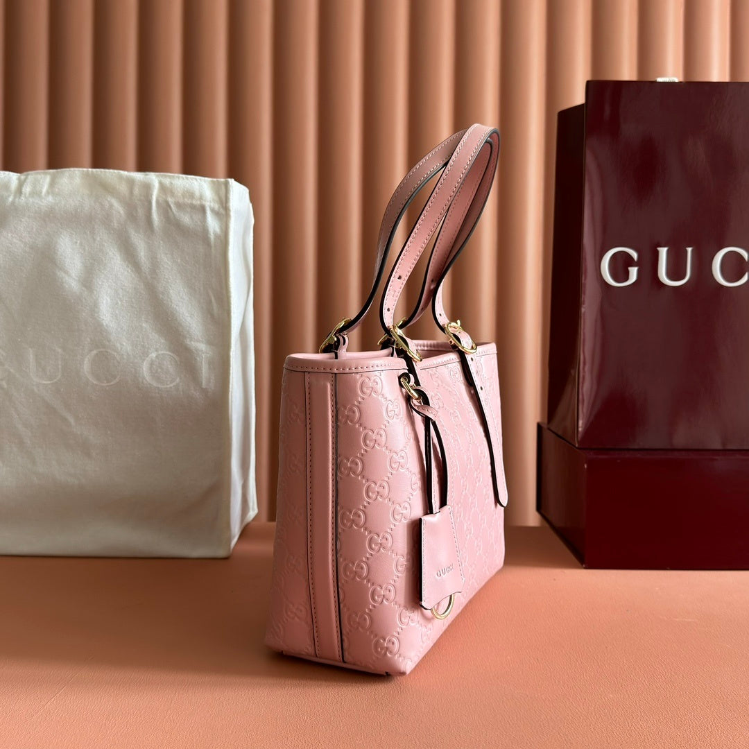 Gucci GG Emblem Medium Tote Bag in Pink Leather