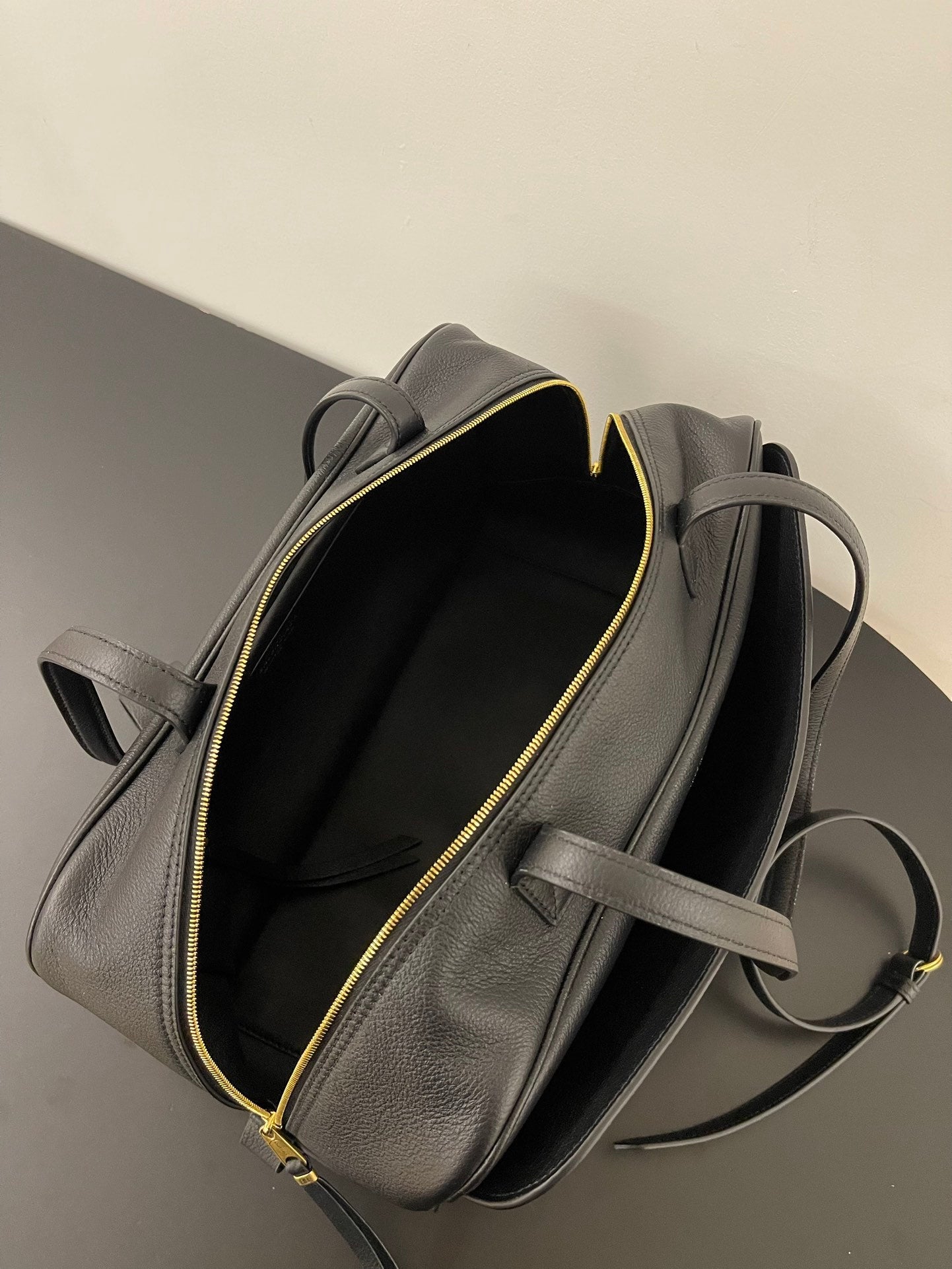 Balenciaga Carrie Bowling Bag Black Textured Leather