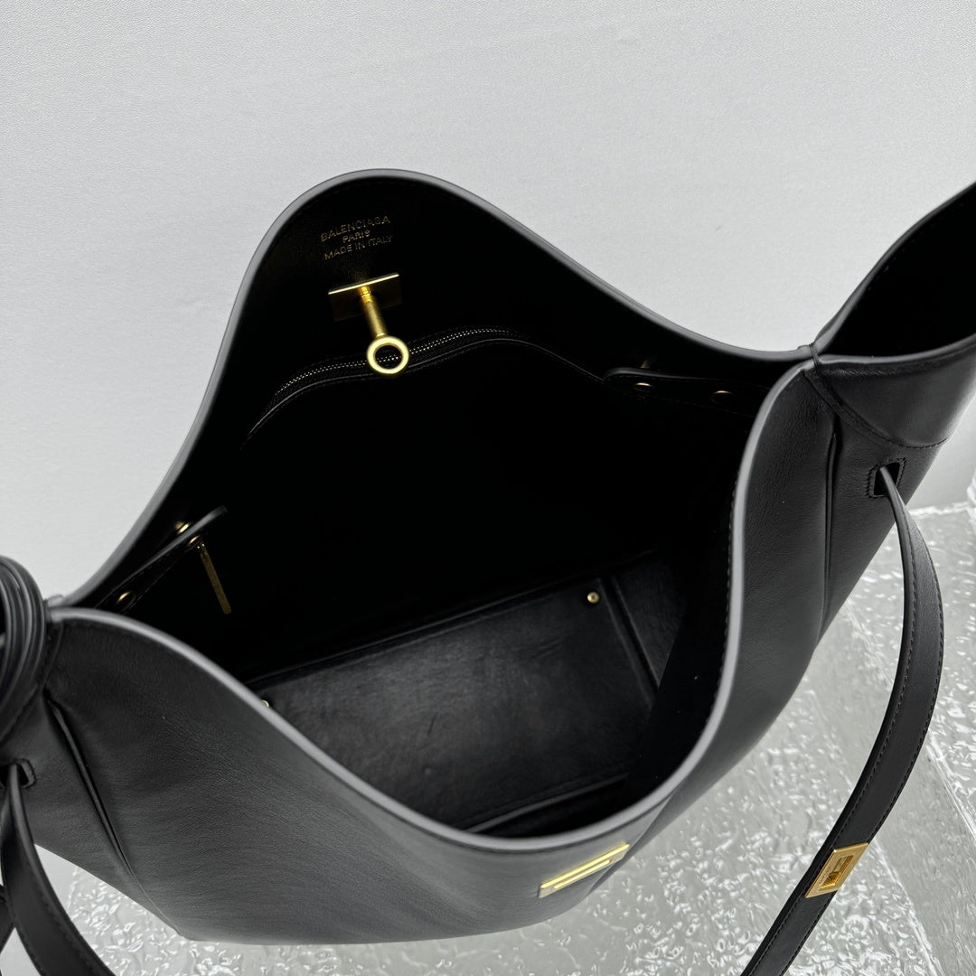 Balenciaga Bel Air Large Hobo Bag | Luxury Leather Shoulder Bag with Gold Turn-Lock
