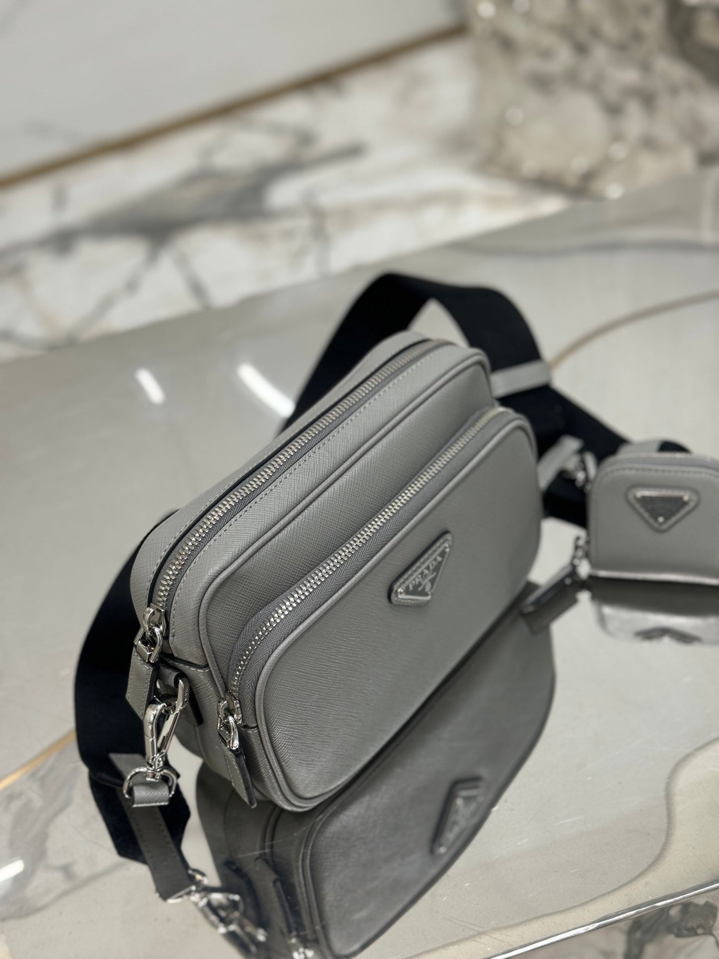 Prada Men's Saffiano Leather Crossbody Bag with Pouch – Luxury Designer Shoulder Bag
