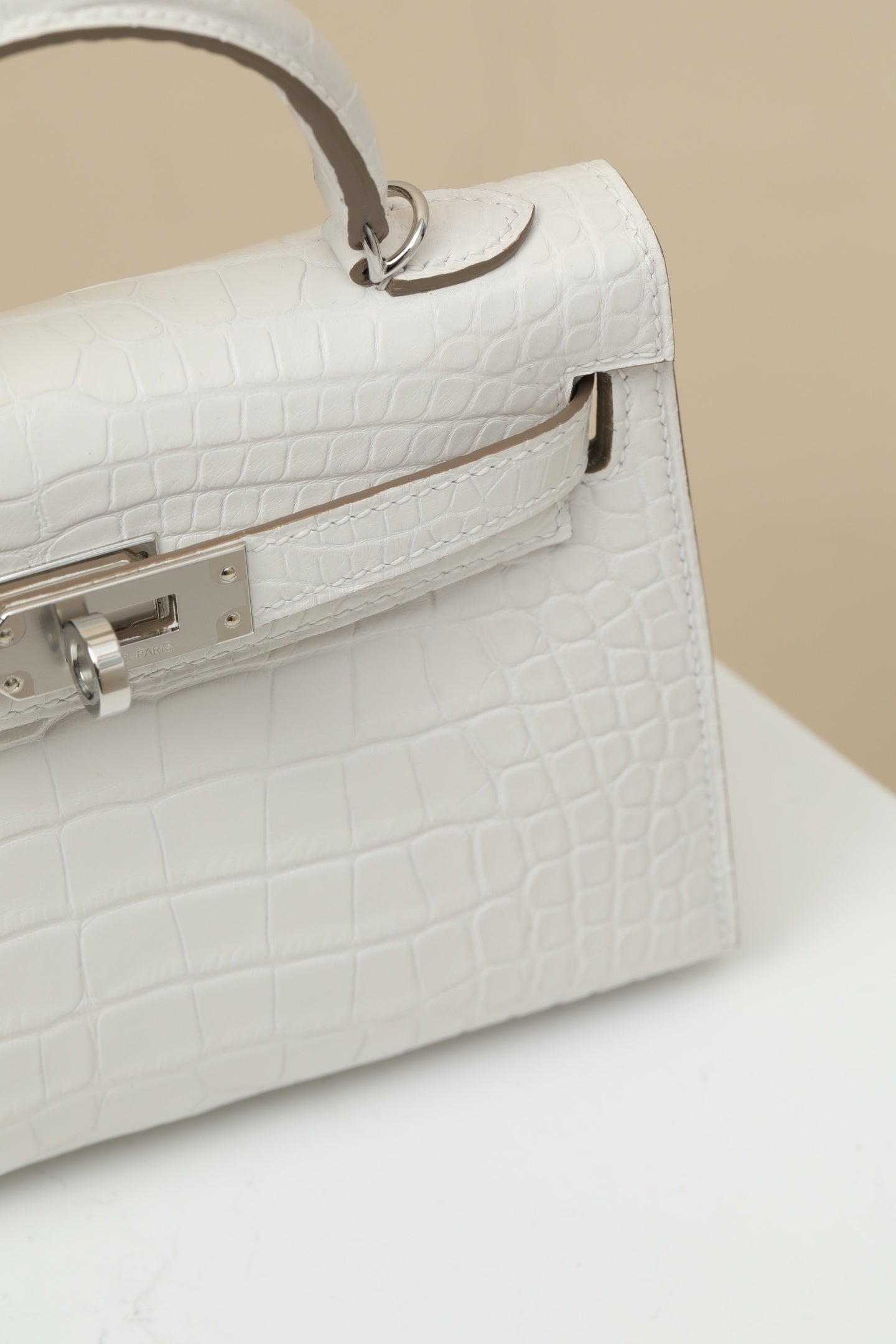 Hermès Mini Kelly II Sellier 20 White Alligator