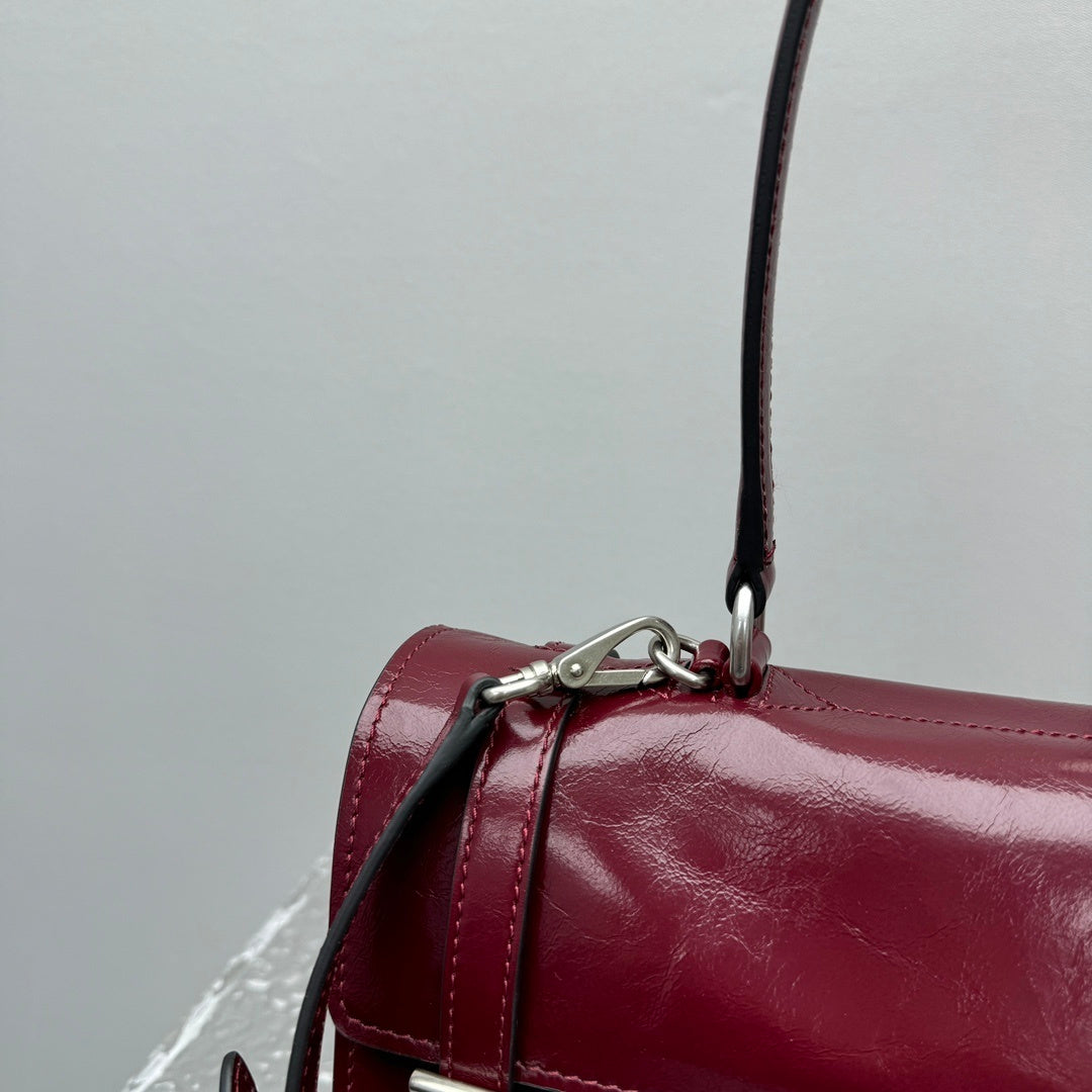Prada Bonnie Medium Leather Handbag in Red / Burgundy