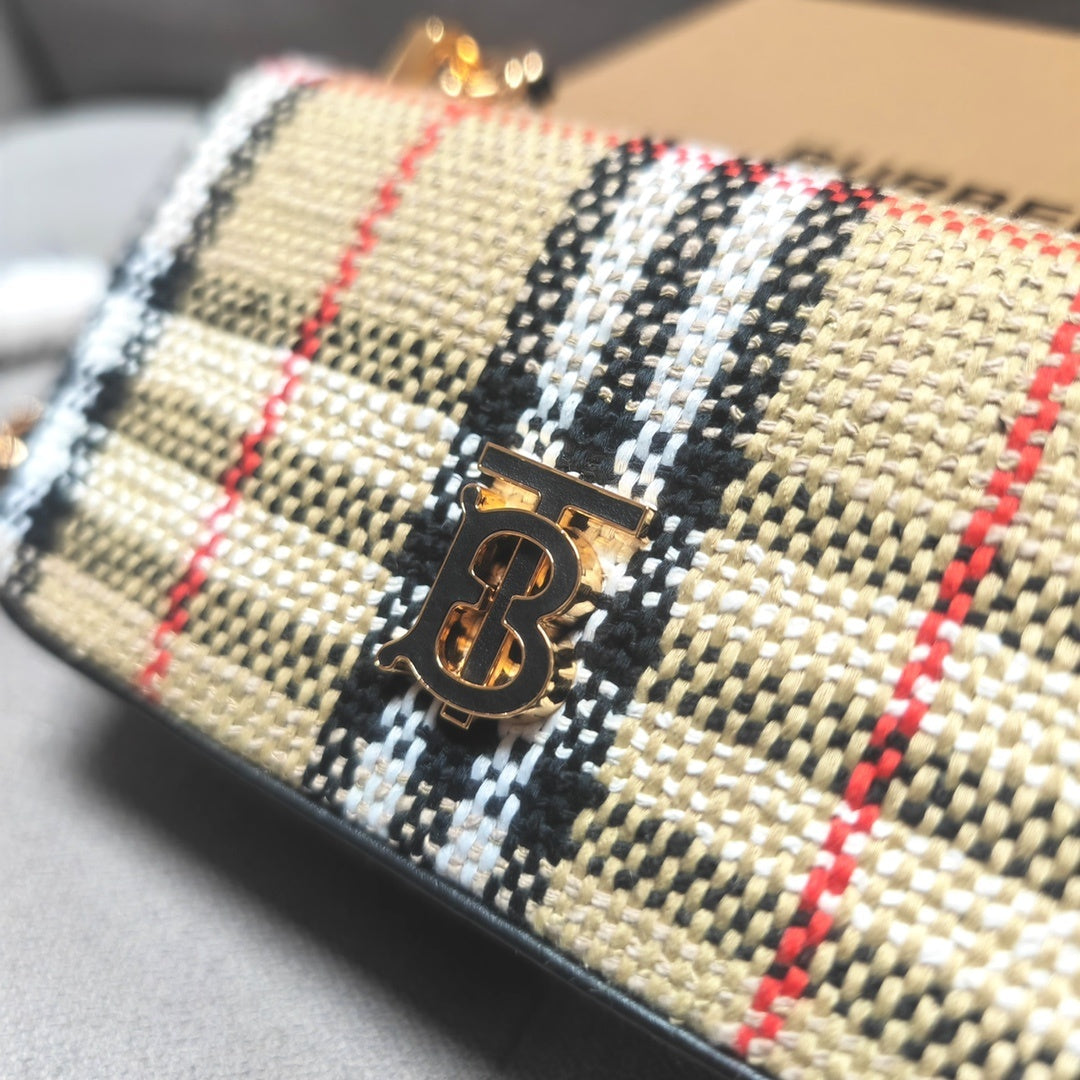 Burberry Lola Mini Handbag in Signature Beige Check Motif
