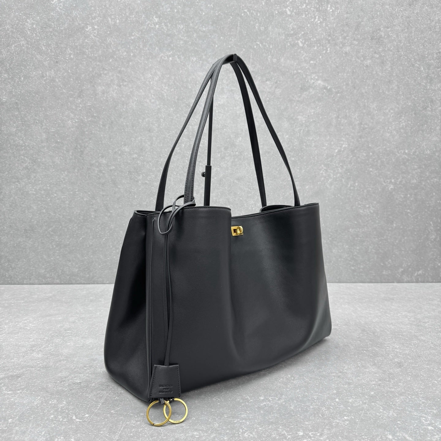 Balenciaga Rodeo Black Leather Tote Bag Gold Turnlock