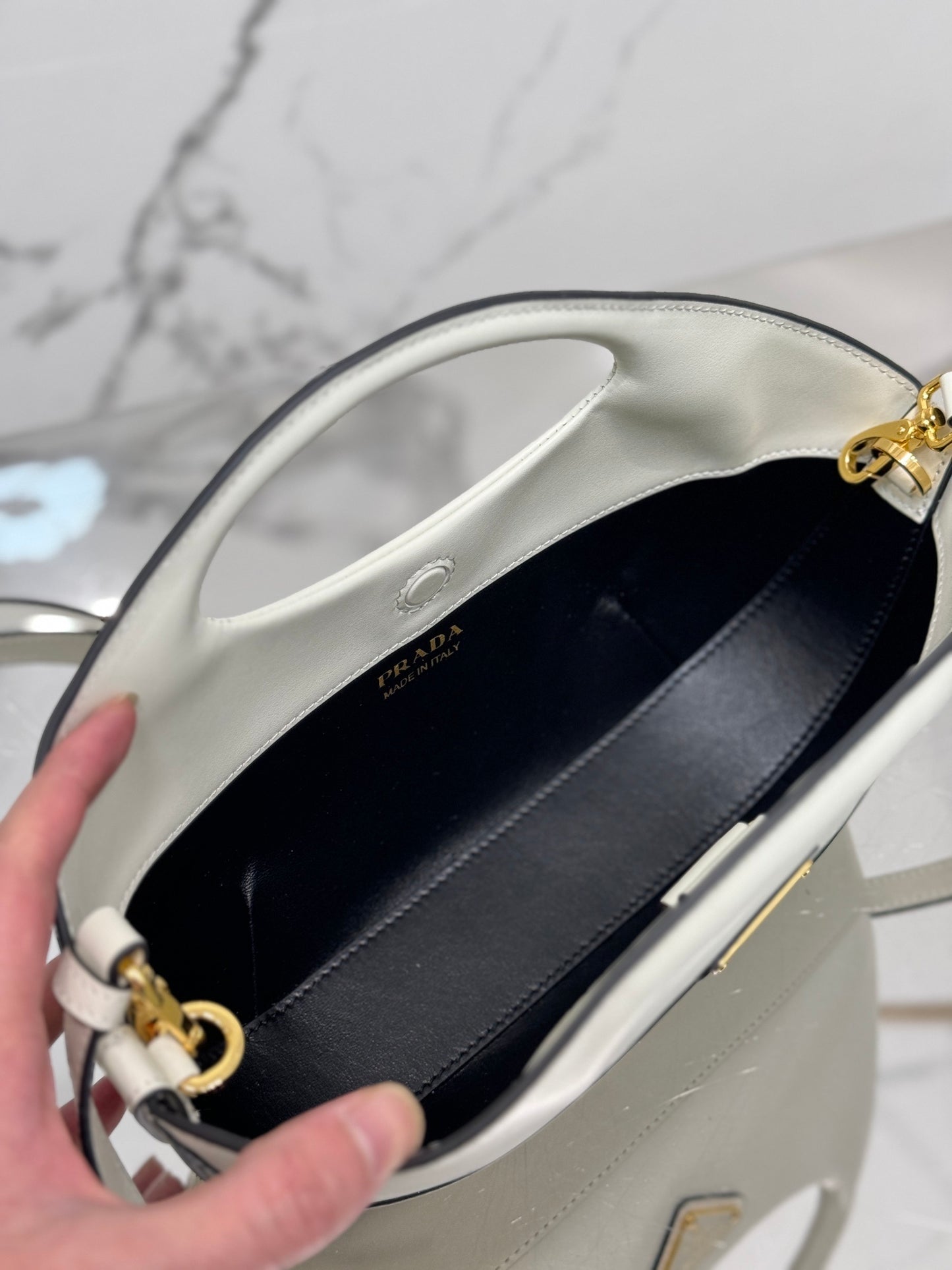 White Leather Prada Handbag with Adjustable & Detachable Shoulder Strap