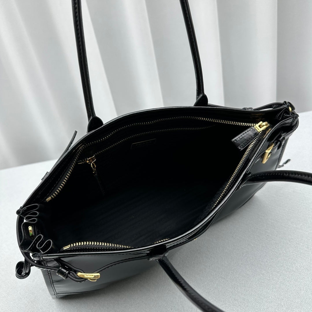 Prada Bonnie Large Leather Shoulder Handbag – Black