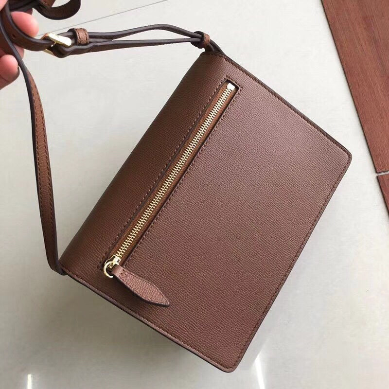 Burberry House Check Macken Brown Leather Crossbody Bag