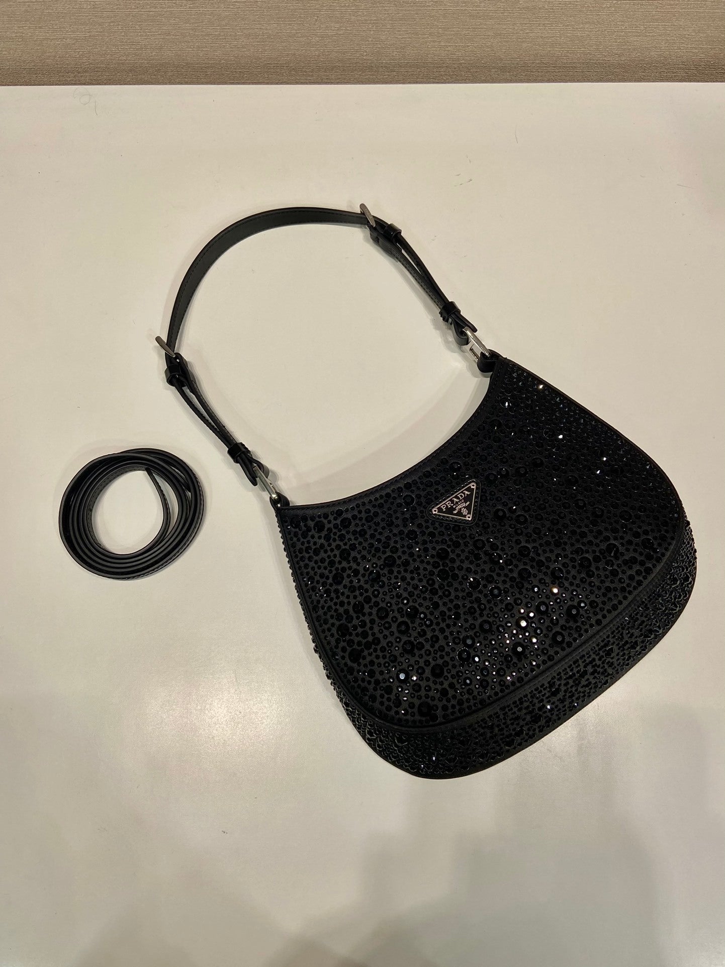 Prada Cleo Satin Shoulder Bag with Crystals