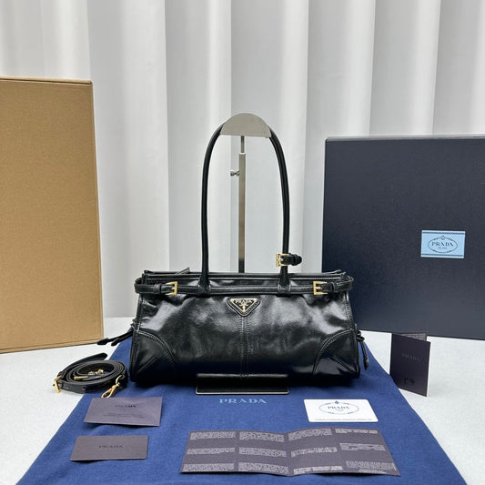Prada Bonnie Medium Black Leather Shoulder Bag