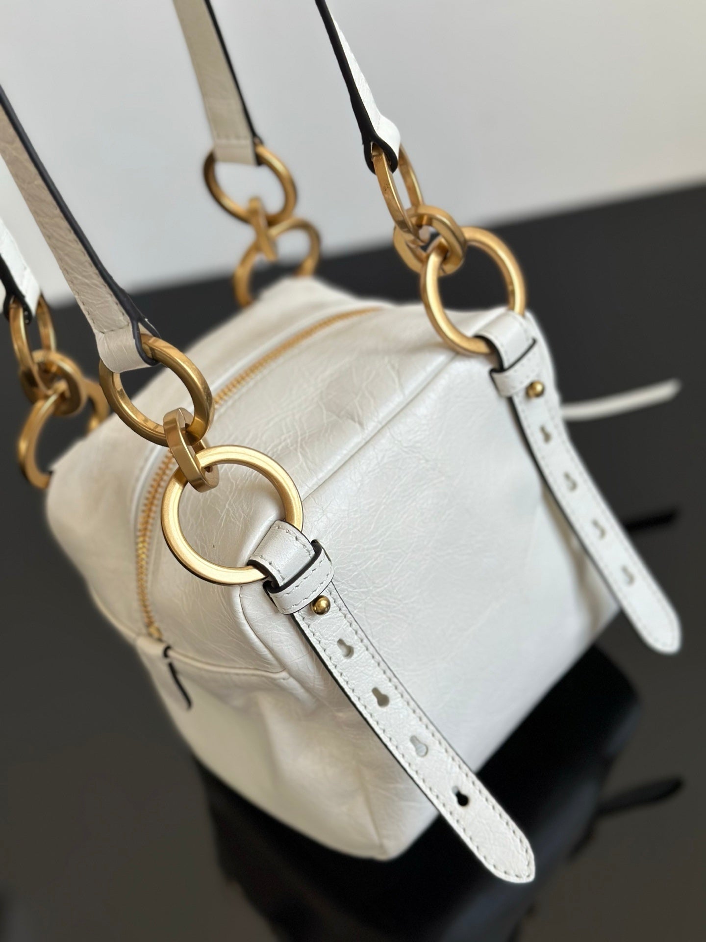 Prada Dangle Mini White Distressed Leather Top-Handle Bag