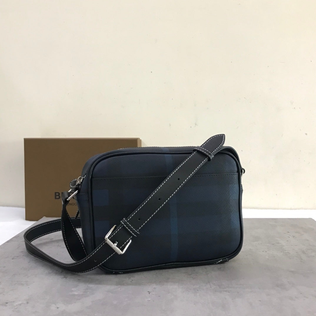 Burberry Paddy Black & Blue Check Coated Canvas Crossbody Bag