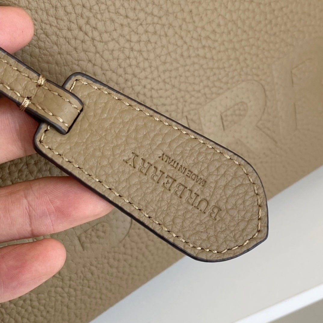 Burberry Tan Leather Tote Bag with Embossed Logo