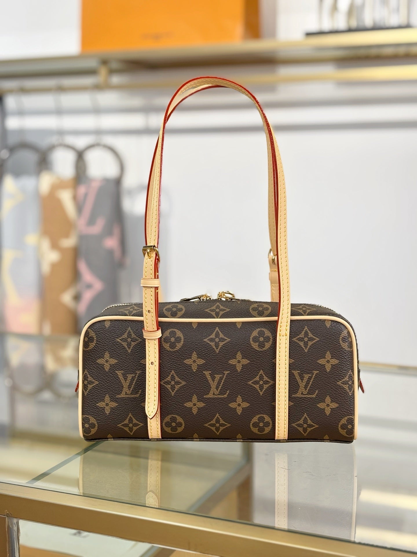 Louis Vuitton Hang On Handbag – Classic Monogram Canvas with Natural Cowhide Leather Trim