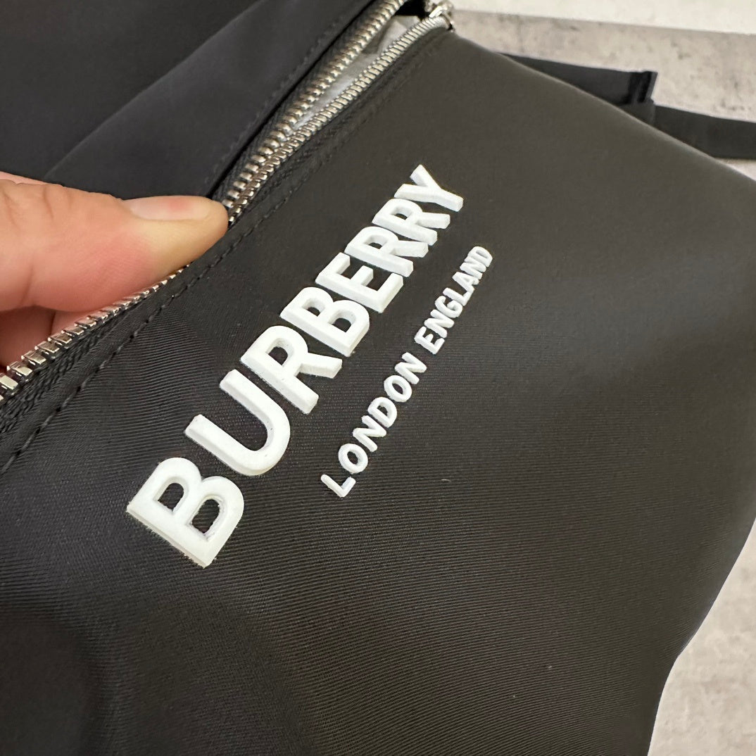 Burberry Black Nylon Backpack with Raised Logo and Leather Trim