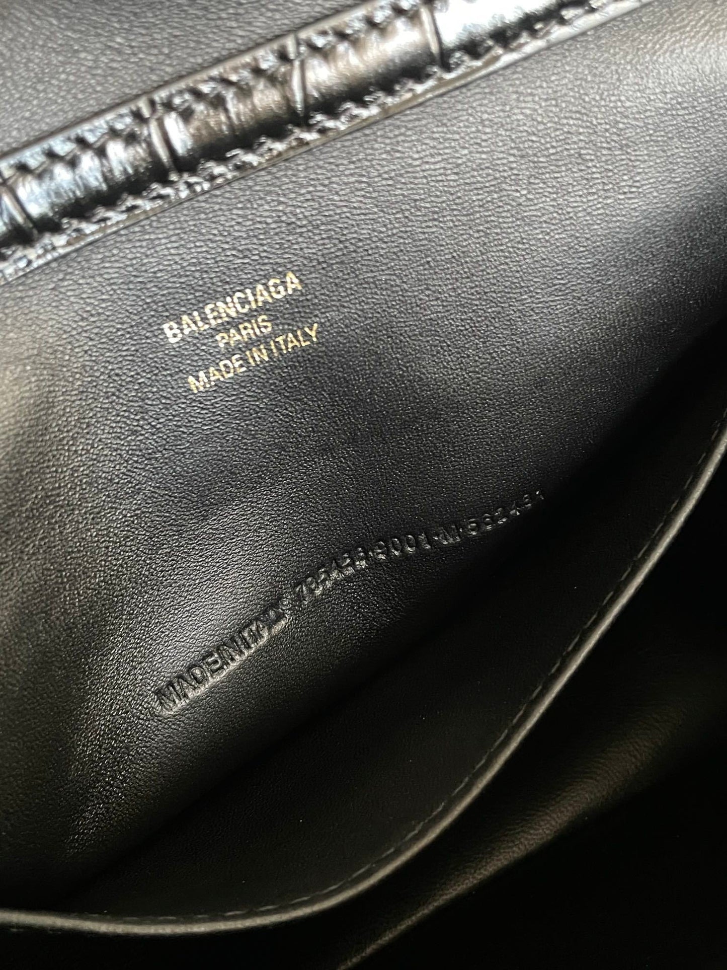 Balenciaga Rodeo Crocodile-Embossed Black Leather Handbag