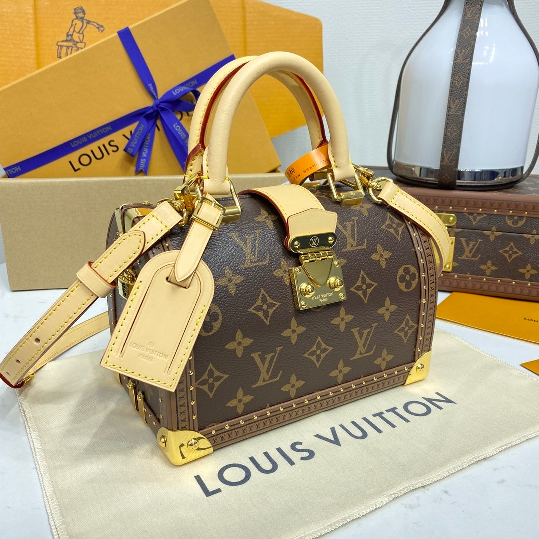 Louis Vuitton Speedy Trunk 20 Bag Monogram Canvas with Cowhide Trim & Gold Hardware
