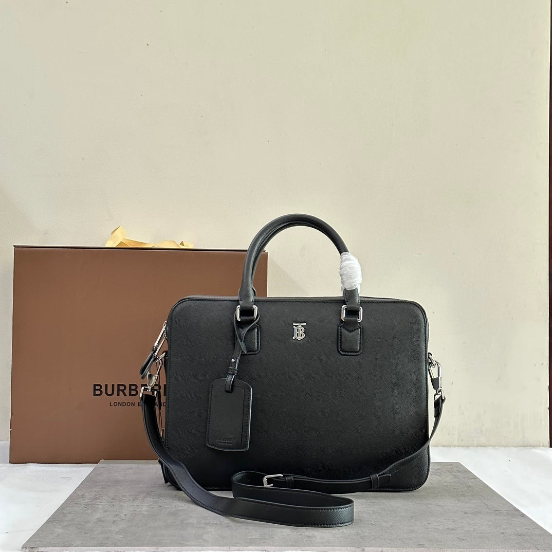 Burberry Slim Ainsworth Grainy Calf Leather Briefcase in Black