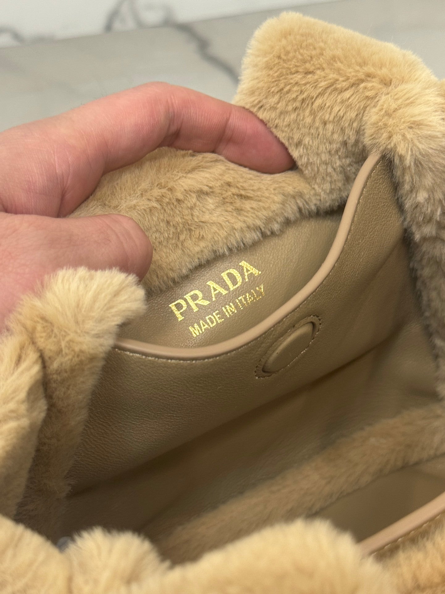 Prada Shearling Mini Handbag – Beige
