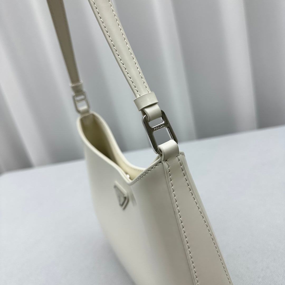 Prada Cleo Brushed Leather Shoulder Bag – White