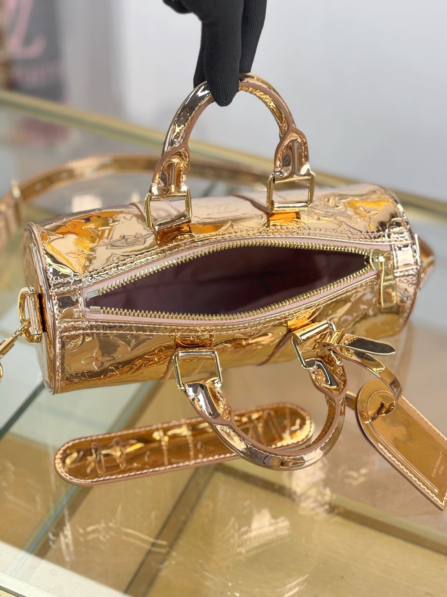 Louis Vuitton Speedy Bandoulière in Copper Monogram Miroir Laminated Canvas