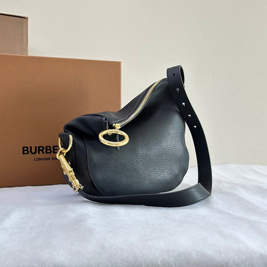Burberry Knight Black Calf Leather Bag with Gold-Tone Hardware