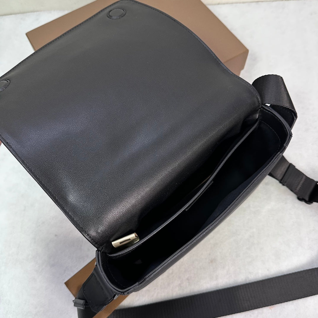 Burberry Alfred Black Leather Crossbody Bag with TB Monogram Plaque