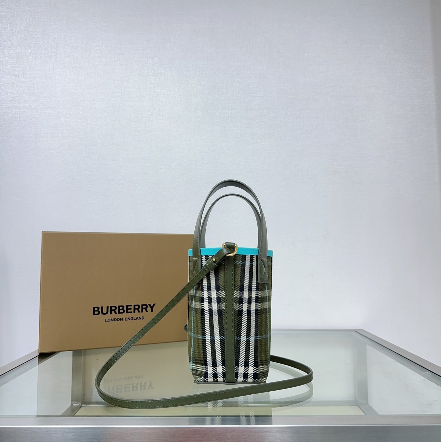 Burberry Women's Mini London Tote Bag in Olive Green Cotton Canvas