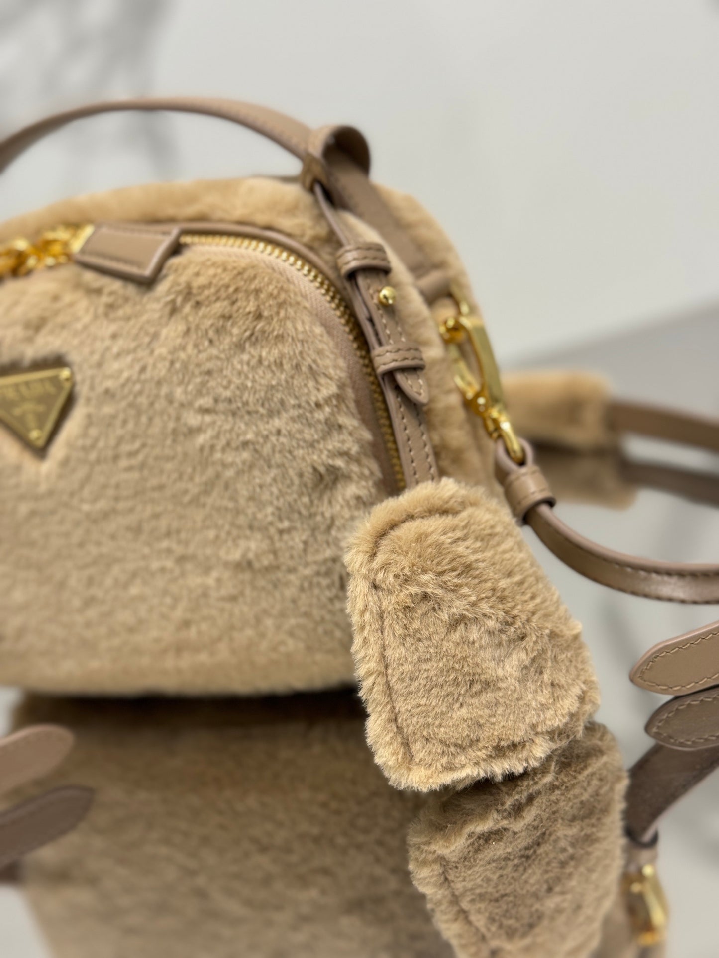 Prada Odette Shearling Mini Bag – Beige