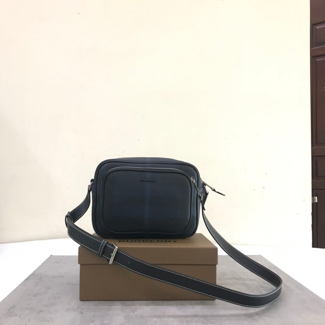 Burberry Paddy Black & Blue Check Coated Canvas Crossbody Bag