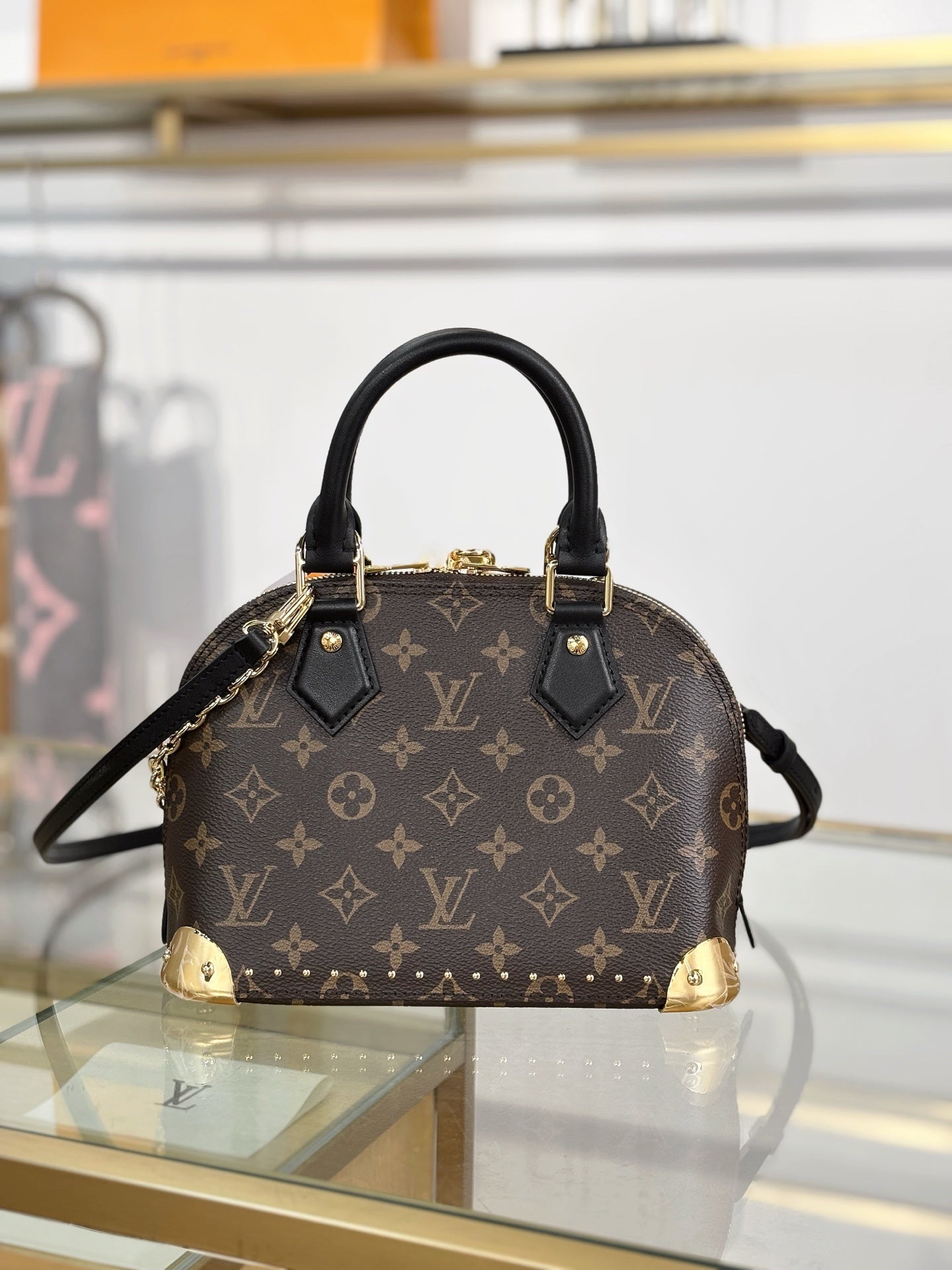 Louis Vuitton Alma Trunk BB Handbag in Monogram Canvas with Black Leather Trim