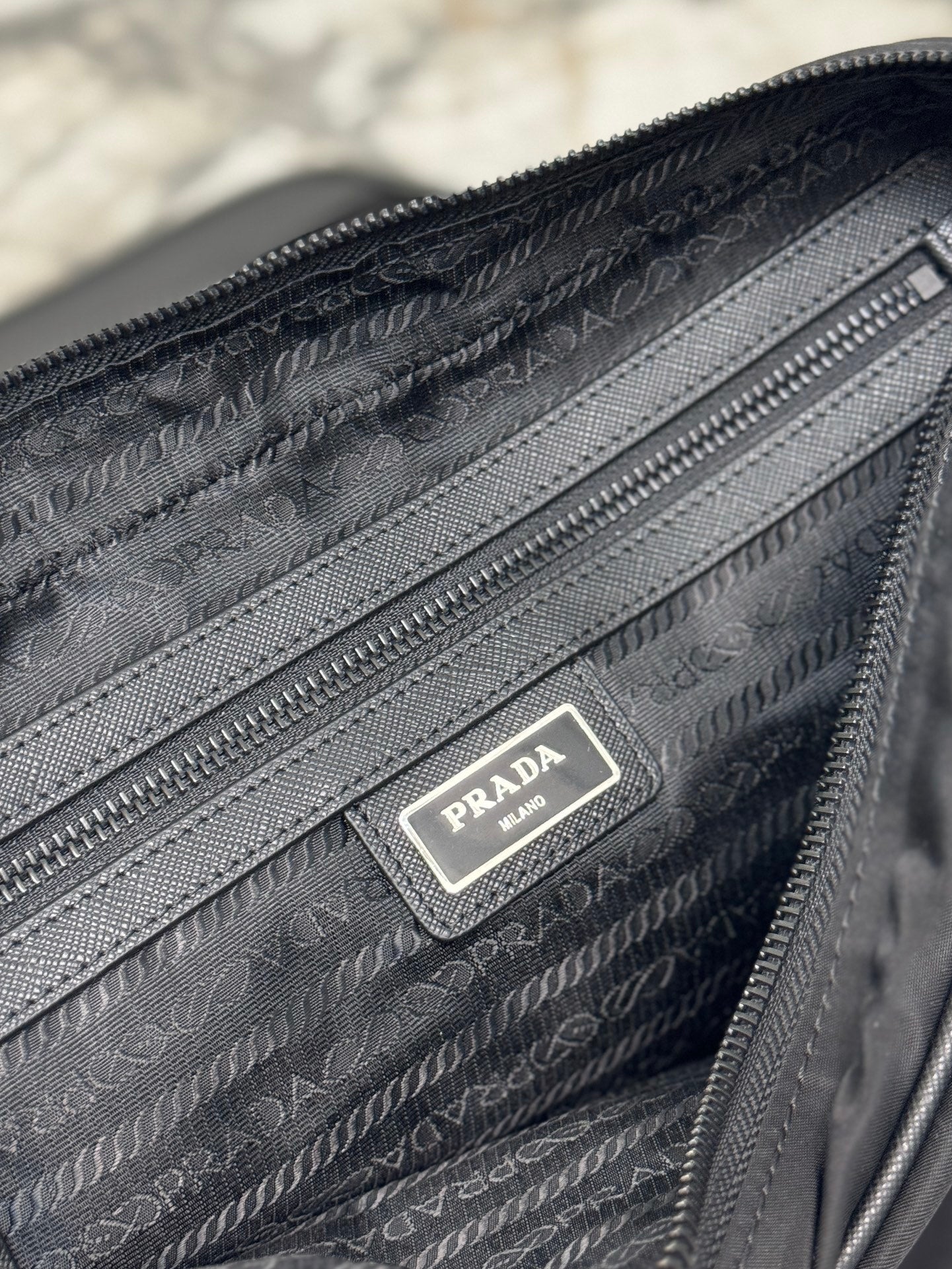 Prada Re-Nylon & Saffiano Leather Messenger Bag 2VD039 – Black with Removable Zip Pouch