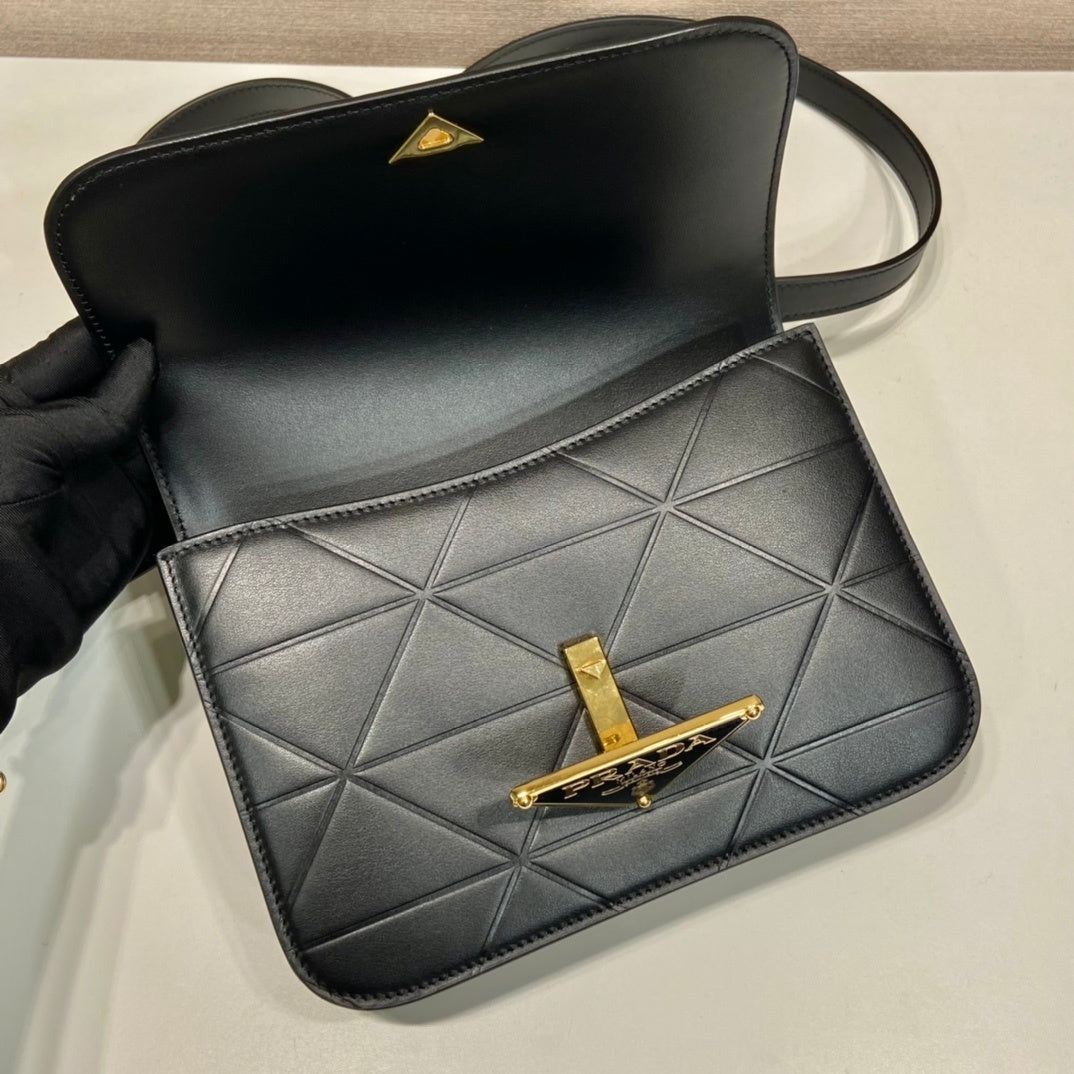 Prada Quilted Nappa Leather Shoulder Bag with Gold Triangle Logo