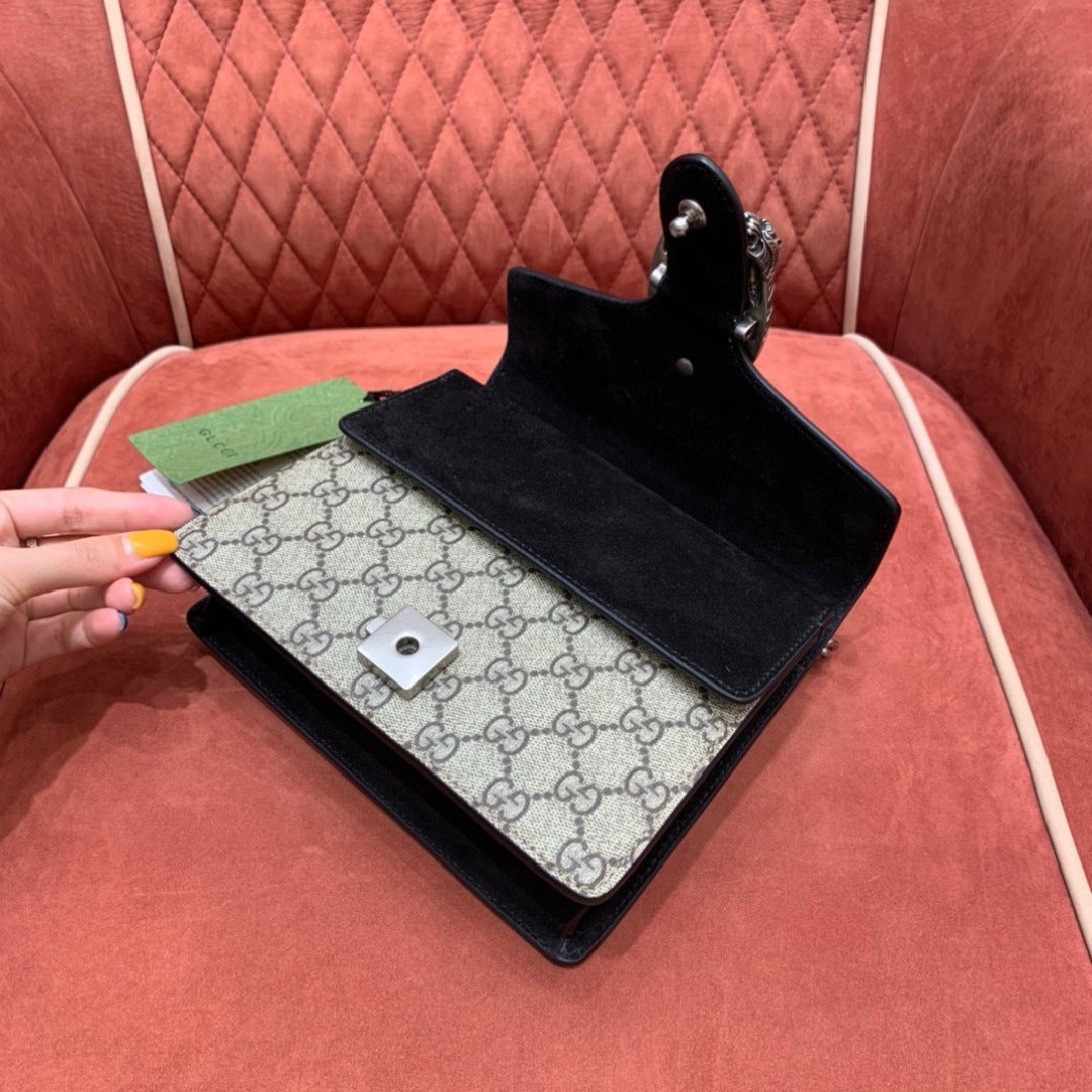 Gucci Dionysus GG Supreme Mini Bag with Black Suede Trim