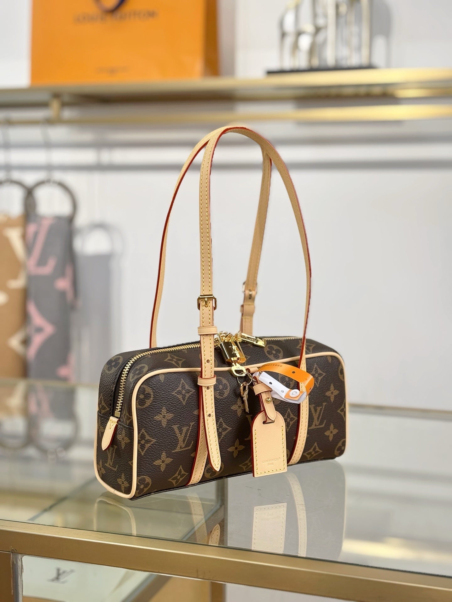 Louis Vuitton Hang On Handbag – Classic Monogram Canvas with Natural Cowhide Leather Trim