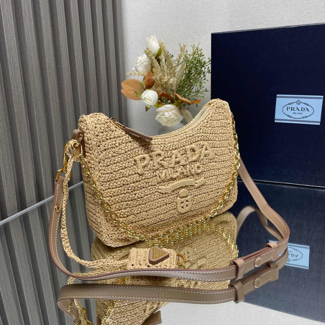 Prada Raffia Effect Crochet Mini Re-Edition 2000 Shoulder Bag