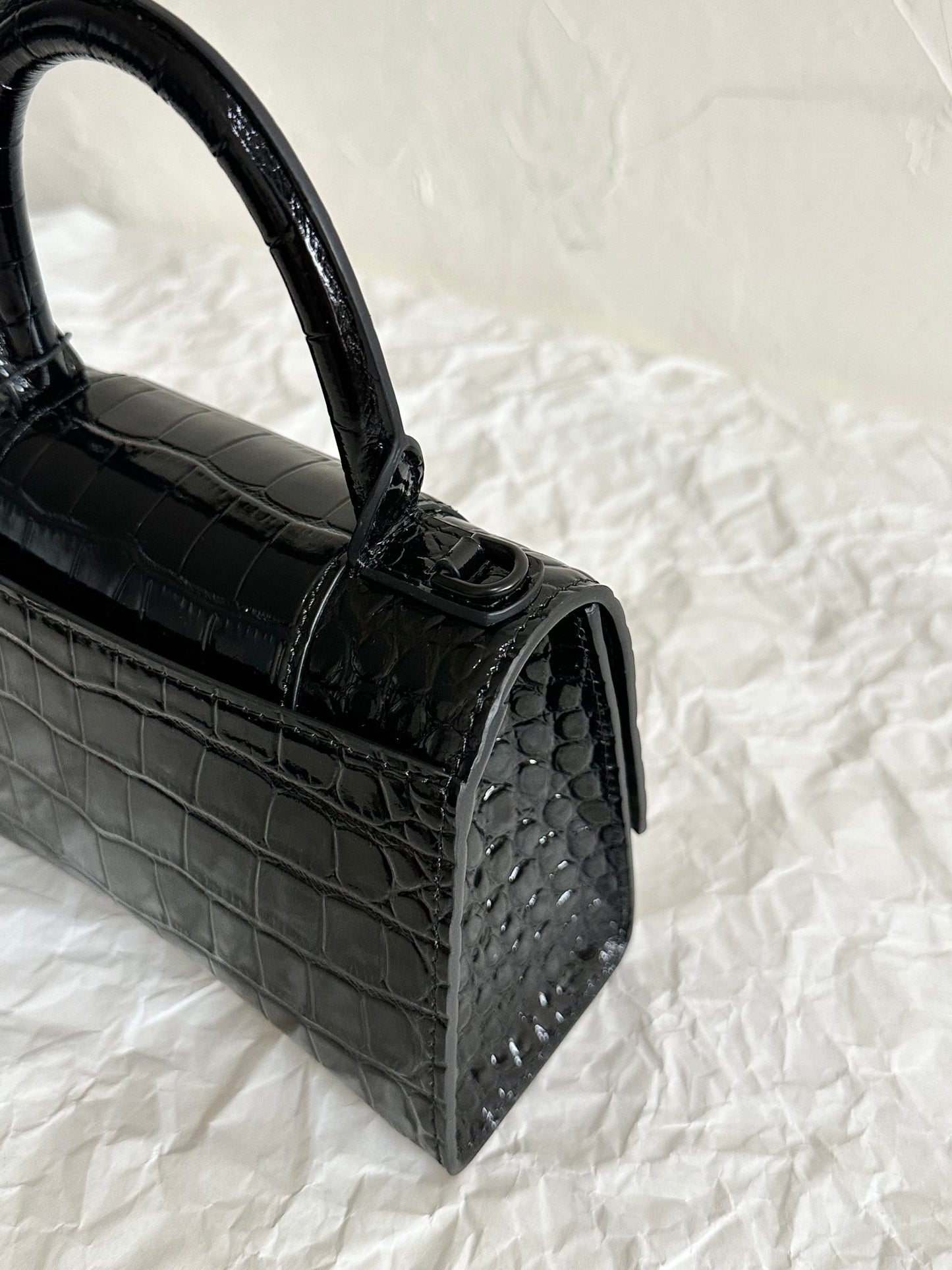 Balenciaga Hourglass Black Crocodile-Embossed Top Handle Bag