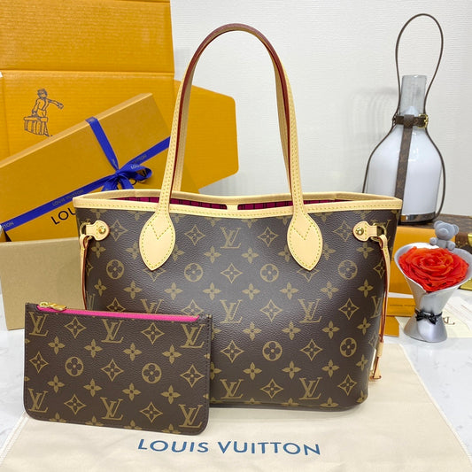 Louis Vuitton Neverfull PM Tote Monogram Canvas with Cowhide Trim and Pivoine Interior