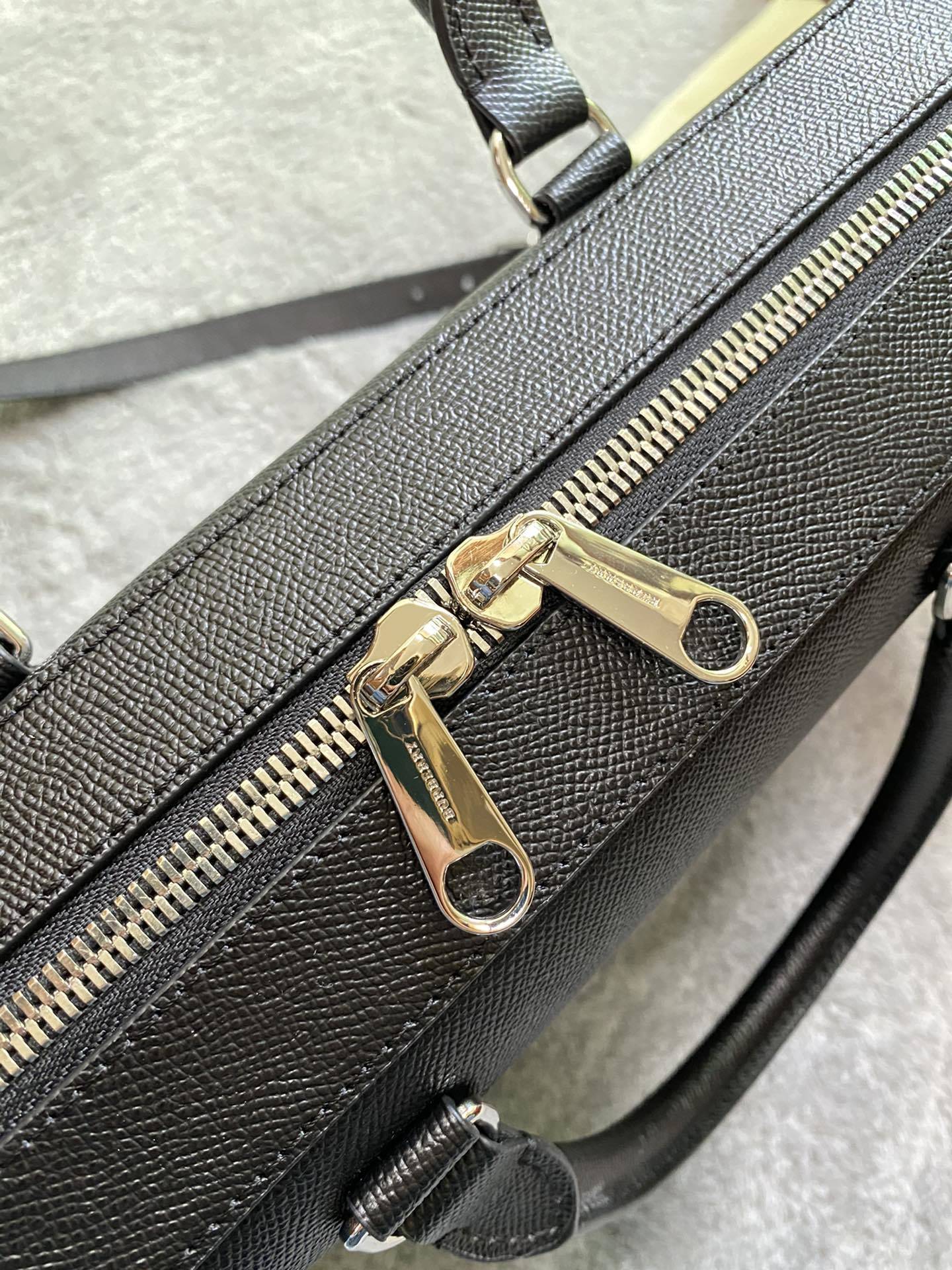 Burberry Black Grained Leather Briefcase with Silver Logo Plaque