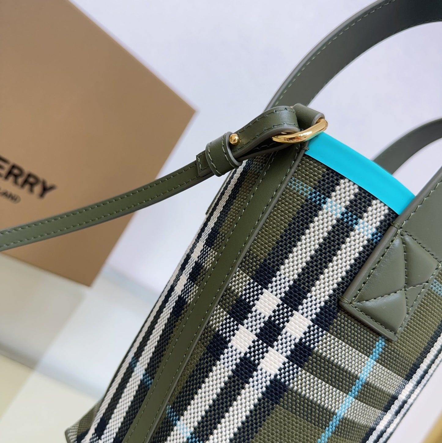 Burberry Women's Mini London Tote Bag in Olive Green Cotton Canvas