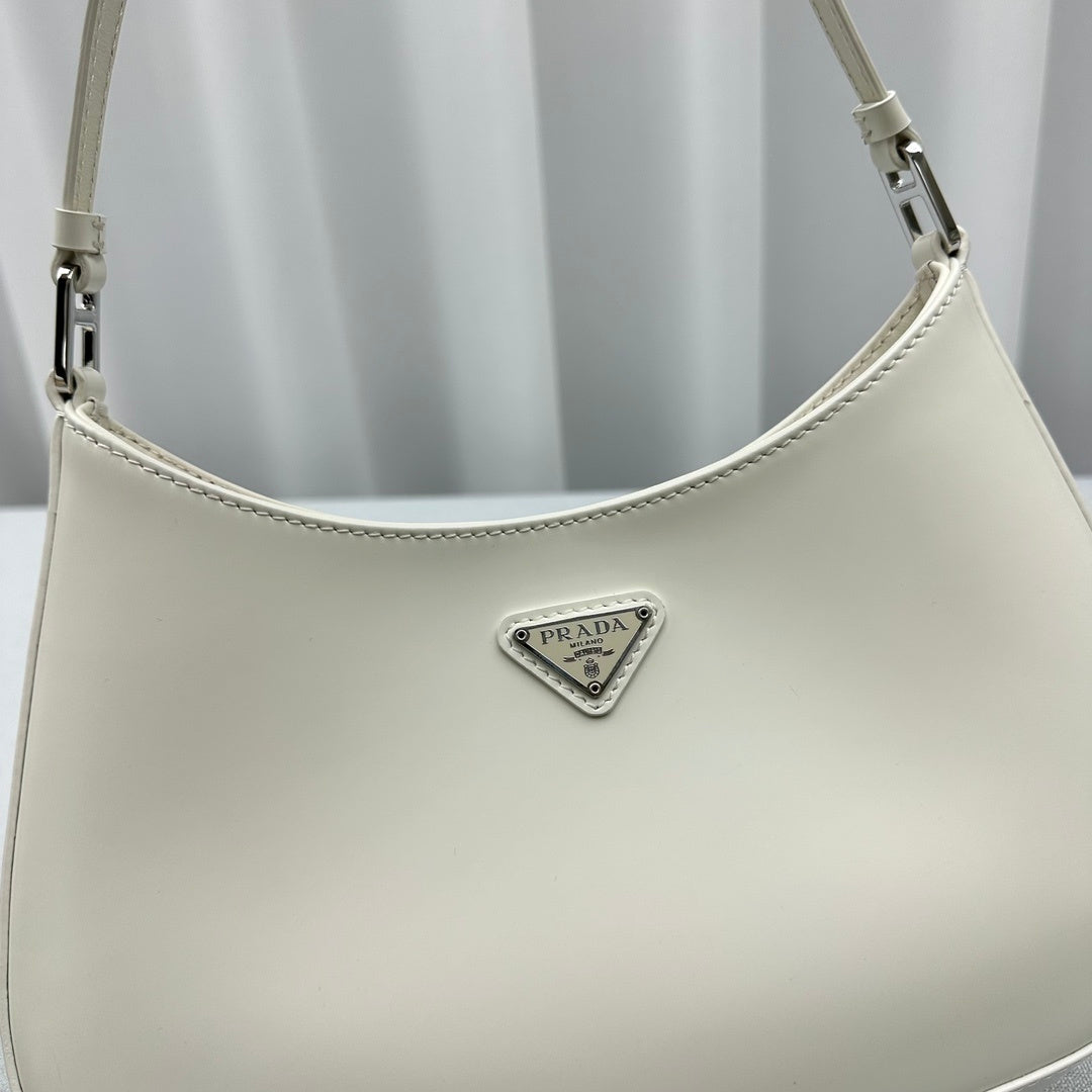 Prada Cleo Brushed Leather Shoulder Bag – White